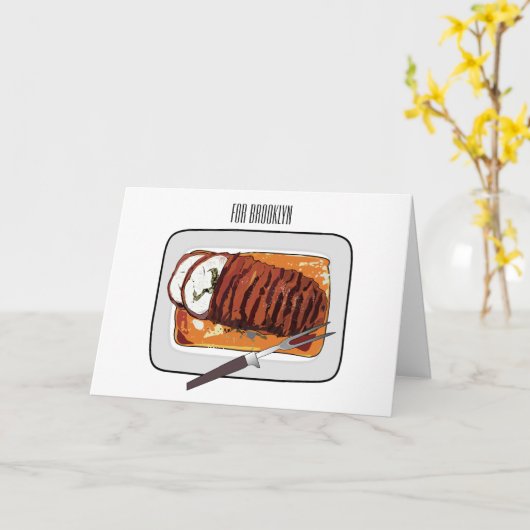 ローストターキー胸肉の漫画イラスト カード (黄色い花)