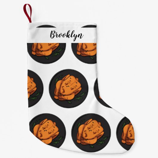 ローストチキン漫画イラストレーション スモールクリスマスストッキング (正面)