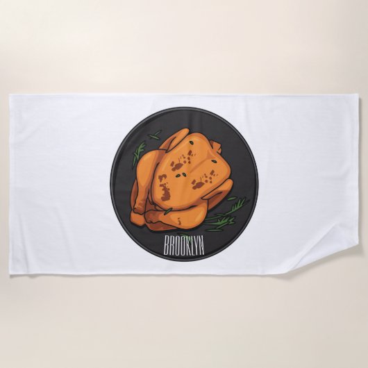 ローストチキン漫画イラストレーション ビーチタオル (正面)