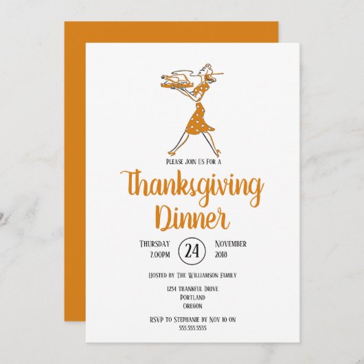 ローストトルコレトロ感謝祭ディナー 招待状 (正面/裏面)
