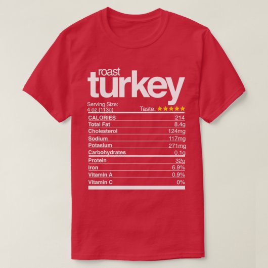 ローストトルコ栄養事実感謝祭 Tシャツ (デザイン正面)