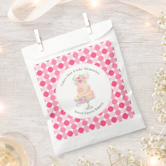 ローズが添えられた華やかな水彩レイヤードケーキの専門店 フェイバーバッグ (クリップ留めされた状態)