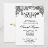 ローズとグリッターのバチェラーパーティー（グレースケール） 招待状 (正面/裏面)