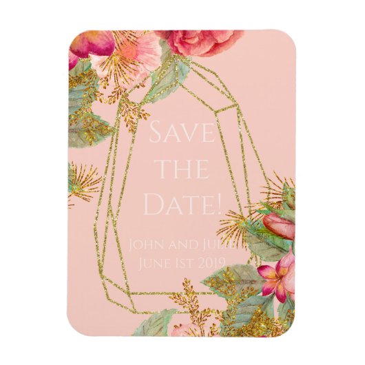 ローズとゴールドでSave the Date! | コーラル マグネット (縦)