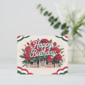 ローズとハンガリー国会議事堂と一緒にお誕生日おめでとう ポストカード (スタンド正面)