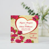 ローズとハートフレームの結婚式招待状 招待状 (スタンド正面)