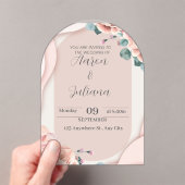 ローズとピンク色のエレガントな結婚式の招待状 アクリル招待状 (インサイチュ (ポータブル))