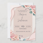 ローズとピンク色のエレガントな結婚式の招待状 招待状 (正面)