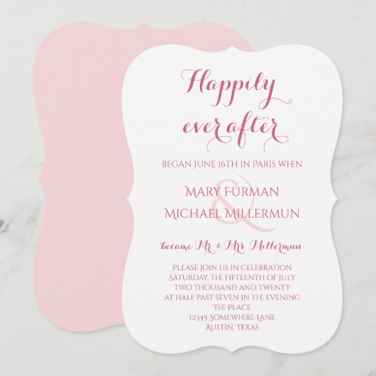 ローズとブッシュピンクの結婚式後披露宴 招待状 (正面/裏面)