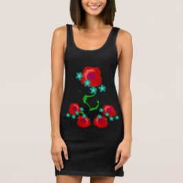 ローズとベイビーブルーアイズの花を飾ったLBD Tシャツ