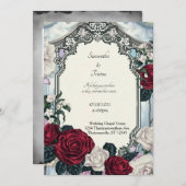 ローズとレースの額縁付きゴシックウェディング 招待状 (正面/裏面)