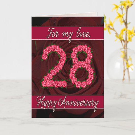 ローズと葉の28周年カード カード (黄色い花)