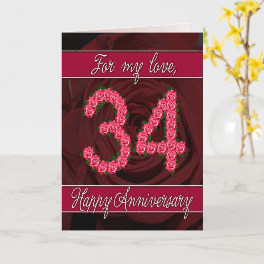 ローズと葉の34周年記念カード カード (黄色い花)