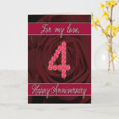 ローズと葉の4周年カード カード (黄色い花)