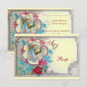 ローズと青い花のスタークベイビーボーイシャワー 招待状 (正面/裏面)