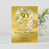 ローズのガーランド ゴールド フォイル 50周年 結婚記念日 招待状 (スタンド正面)