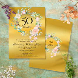 ローズのガーランド ゴールド フォイル 50周年 結婚記念日 招待状