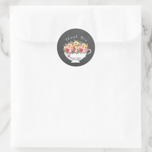 ローズのティーカップ ブライダルシャワーティーフェイバー ラウンドシール (バッグ)