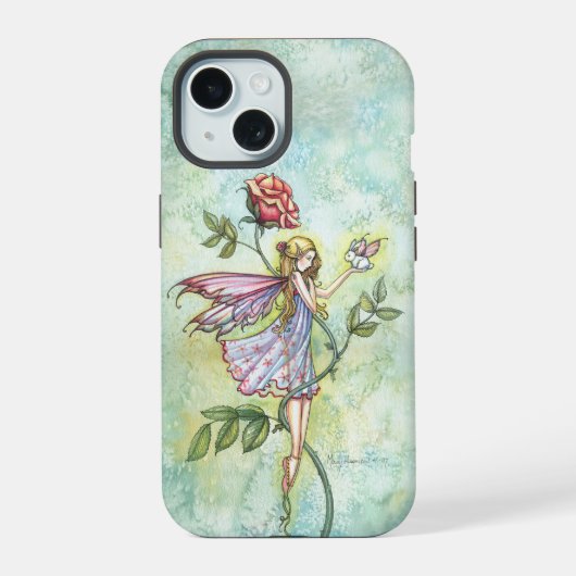 ローズの友達　妖精とうさぎの幻想芸術 iPhone 15ケース (裏面)
