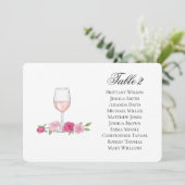 ローズの席次表。ワイングラス。花のウェディング 招待状 (スタンド正面)