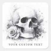ローズの水彩画のドクロ スクエアシール (正面)
