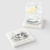 ローズの水彩画のドクロ ストーンコースター (横)