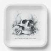 ローズの水彩画のドクロ ペーパープレート (正面)