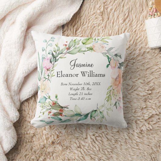 ローズの花のガーランド ベビー 誕生記念 統計情報 クッション (ブランケット)