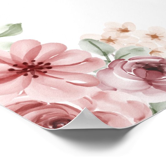 ローズの花のハートスクリプト結婚式ウェルカムサイン ポスター (角)