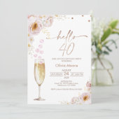 ローズの花びら シャンパングラス こんにちは 40歳の誕生日 招待状 (スタンド正面)