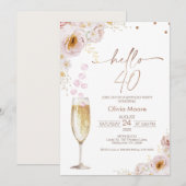 ローズの花びら シャンパングラス こんにちは 40歳の誕生日 招待状 (正面/裏面)