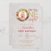 ローズの花輪のミス・ワンダフルフォト　ファーストバースデー 招待状 (正面/裏面)