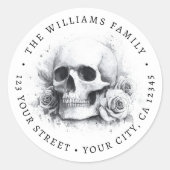 ローズの骷髏 ハロウィン 返送先住所ラベル ラウンドシール (正面)