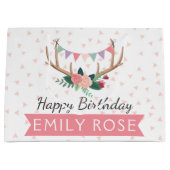 ローズアントラーズ＆パーティーバンティングの女の子の誕生日 ラージペーパーバッグ (正面)