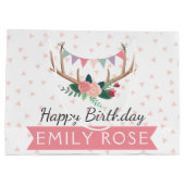 ローズアントラーズ＆パーティーバンティングの女の子の誕生日 ラージペーパーバッグ (裏面)