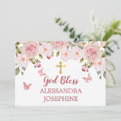 ローズウォーターカラーフローラルバタフライとクロスネーム 招待状 (スタンド正面)