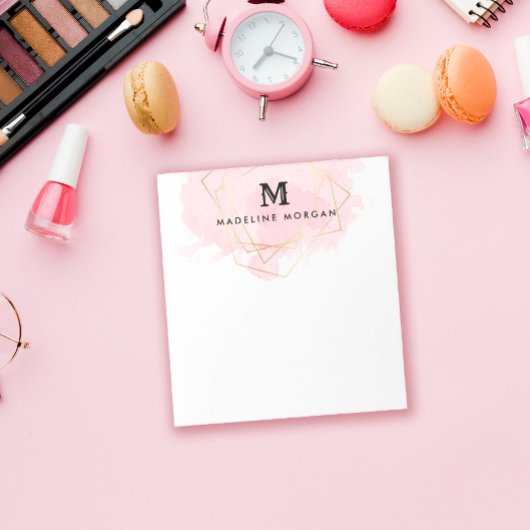 ローズウォーター色フェイク金ゴールド幾何学モノグラム ノートパッド