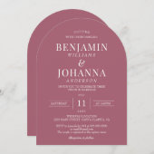 ローズウッドエレガントピンクアー結婚チーズ 招待状 (正面/裏面)