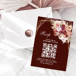 ローズウッドゴールドフレームQRコード結婚式RSVPカード 出欠カード