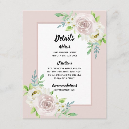 ローズウッドソフトマウヴフローラウォーターカラーバラ結婚ズ エンクロージャーカード (正面)