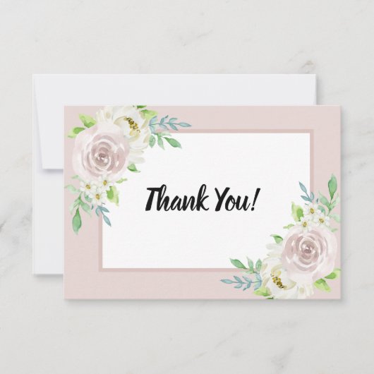 ローズウッドソフトマウヴフローラウォーターカラーバラ結婚ズ サンキューカード (正面)
