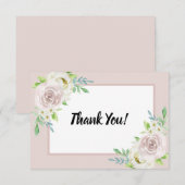 ローズウッドソフトマウヴフローラウォーターカラーバラ結婚ズ サンキューカード (正面/裏面)