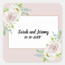 ローズウッドソフトマウヴフローラウォーターカラーバラ結婚ズ スクエアシール