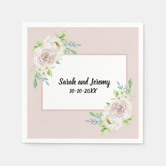 ローズウッドソフトマウヴフローラウォーターカラーバラ結婚ズ スタンダードカクテルナプキン (正面)