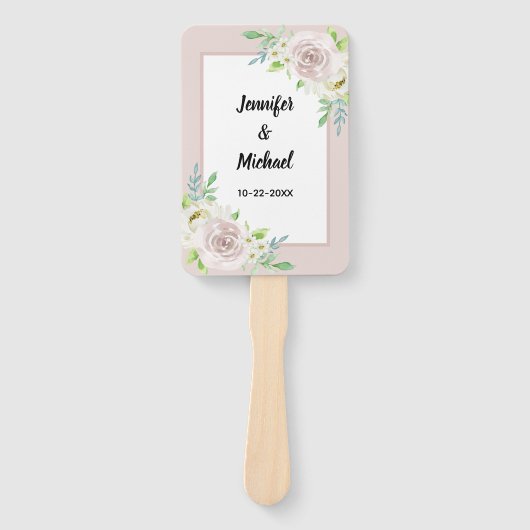 ローズウッドソフトマウヴフローラウォーターカラーバラ結婚ズ ハンドファン (正面)