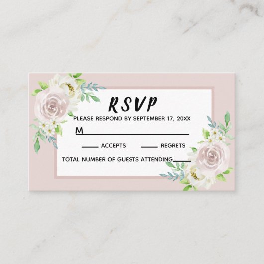 ローズウッドソフトマウヴフローラウォーターカラーバラ結婚ズ プレイスカード (正面)