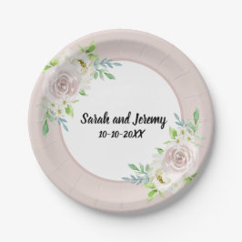 ローズウッドソフトマウヴフローラウォーターカラーバラ結婚ズ ペーパープレート