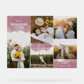 ローズウッドピンククリーンモダン&5枚の写真へようこそ アクリルサイン (正面)