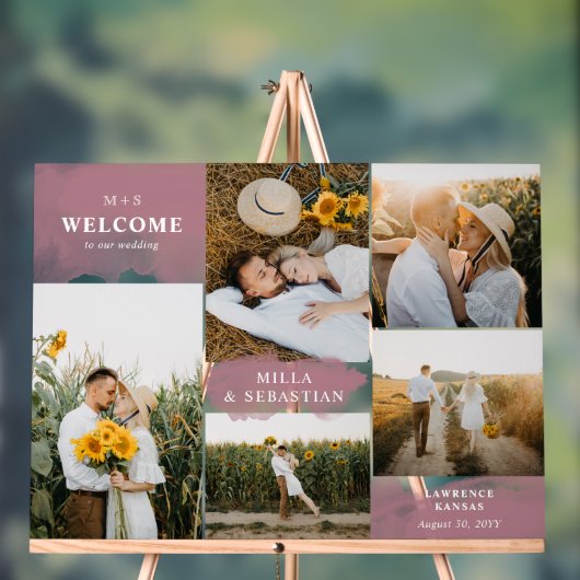 ローズウッドピンククリーンモダン&5枚の写真へようこそ アクリルサイン (ニュートラル)