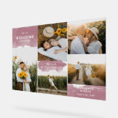 ローズウッドピンククリーンモダン&5枚の写真へようこそ アクリルサイン (傾斜)